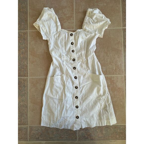 Madewell Dresses & Skirts - Madewell ‎ Linen cotton  blend  Front buttons square neck Dress Size